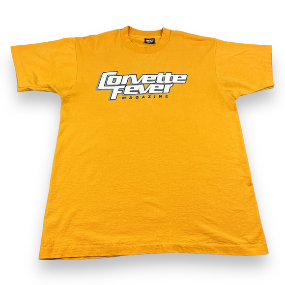Vintage Corvette Fever Shirt Adult MEDIUM Yellow 90s Car Magazine Chevy Illinois - Picture 1 of 10